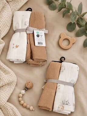 2-Pack Muslin Baby Blankets - Tan and Cream - NEW with tags